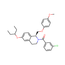 CCC(CC)Oc1ccc2c(c1)CCN(C(=O)c1cccc(Cl)c1)[C@@H]2COc1ccc(OC)cc1 ZINC001772647323