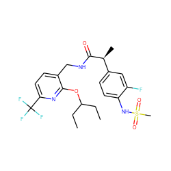 CCC(CC)Oc1nc(C(F)(F)F)ccc1CNC(=O)[C@@H](C)c1ccc(NS(C)(=O)=O)c(F)c1 ZINC000096270954