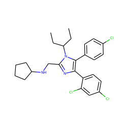 CCC(CC)n1c(CNC2CCCC2)nc(-c2ccc(Cl)cc2Cl)c1-c1ccc(Cl)cc1 ZINC000043121698