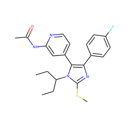 CCC(CC)n1c(SC)nc(-c2ccc(F)cc2)c1-c1ccnc(NC(C)=O)c1 ZINC000064503571