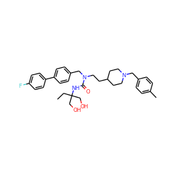 CCC(CO)(CO)NC(=O)N(CCC1CCN(Cc2ccc(C)cc2)CC1)Cc1ccc(-c2ccc(F)cc2)cc1 ZINC000028874698