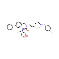 CCC(CO)(CO)NC(=O)N(CCC1CCN(Cc2ccc(C)cc2)CC1)Cc1ccc(-c2ccccc2)cc1 ZINC000028874773