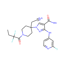 CCC(F)(F)C(=O)N1CCC(CC#N)(n2cc(C(N)=O)c(Nc3ccnc(F)c3)n2)CC1 ZINC000222092620