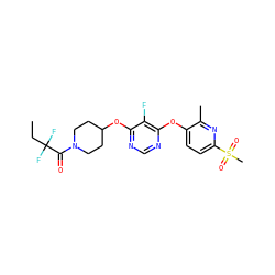 CCC(F)(F)C(=O)N1CCC(Oc2ncnc(Oc3ccc(S(C)(=O)=O)nc3C)c2F)CC1 ZINC000299829103