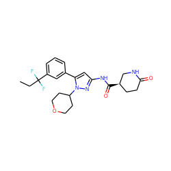 CCC(F)(F)c1cccc(-c2cc(NC(=O)[C@@H]3CCC(=O)NC3)nn2C2CCOCC2)c1 ZINC000169707123