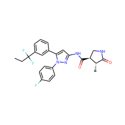 CCC(F)(F)c1cccc(-c2cc(NC(=O)[C@H]3CNC(=O)[C@@H]3C)nn2-c2ccc(F)cc2)c1 ZINC000169707114