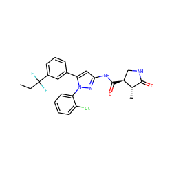 CCC(F)(F)c1cccc(-c2cc(NC(=O)[C@H]3CNC(=O)[C@@H]3C)nn2-c2ccccc2Cl)c1 ZINC000169707147