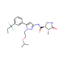 CCC(F)(F)c1cccc(-c2cc(NC(=O)[C@H]3CNC(=O)[C@@H]3C)nn2CCOC(C)C)c1 ZINC000169707116