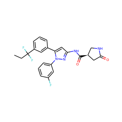 CCC(F)(F)c1cccc(-c2cc(NC(=O)[C@H]3CNC(=O)C3)nn2-c2cccc(F)c2)c1 ZINC000169707120