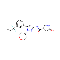 CCC(F)(F)c1cccc(-c2cc(NC(=O)[C@H]3CNC(=O)C3)nn2C2CCOCC2)c1 ZINC000169707094