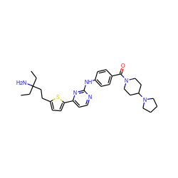 CCC(N)(CC)CCc1ccc(-c2ccnc(Nc3ccc(C(=O)N4CCC(N5CCCC5)CC4)cc3)n2)s1 ZINC000028564211