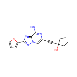 CCC(O)(C#Cc1cn2nc(-c3ccco3)nc2c(N)n1)CC ZINC000028342654