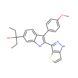 CCC(O)(CC)c1ccc2c(-c3ccc(OC)cc3)c(-c3n[nH]c4ccsc34)[nH]c2c1 ZINC000084586970