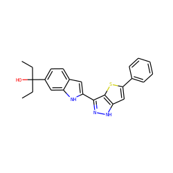 CCC(O)(CC)c1ccc2cc(-c3n[nH]c4cc(-c5ccccc5)sc34)[nH]c2c1 ZINC000084635324