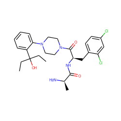 CCC(O)(CC)c1ccccc1N1CCN(C(=O)[C@@H](Cc2ccc(Cl)cc2Cl)NC(=O)[C@@H](C)N)CC1 ZINC000042809010