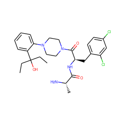 CCC(O)(CC)c1ccccc1N1CCN(C(=O)[C@@H](Cc2ccc(Cl)cc2Cl)NC(=O)[C@H](C)N)CC1 ZINC000044352267