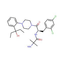 CCC(O)(CC)c1ccccc1N1CCN(C(=O)[C@@H](Cc2ccc(Cl)cc2Cl)NC(=O)C(C)(C)N)CC1 ZINC000044351333