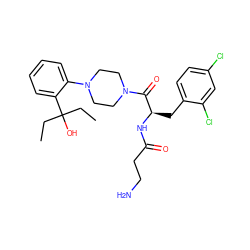 CCC(O)(CC)c1ccccc1N1CCN(C(=O)[C@@H](Cc2ccc(Cl)cc2Cl)NC(=O)CCN)CC1 ZINC000042833796