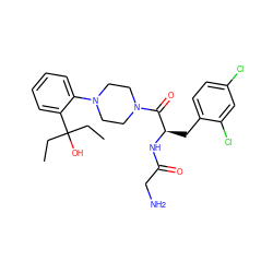 CCC(O)(CC)c1ccccc1N1CCN(C(=O)[C@@H](Cc2ccc(Cl)cc2Cl)NC(=O)CN)CC1 ZINC000040380108