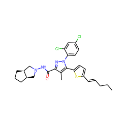 CCC/C=C/c1ccc(-c2c(C)c(C(=O)NN3C[C@H]4CCC[C@H]4C3)nn2-c2ccc(Cl)cc2Cl)s1 ZINC000040866551