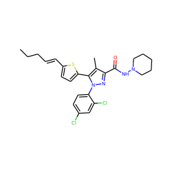 CCC/C=C/c1ccc(-c2c(C)c(C(=O)NN3CCCCC3)nn2-c2ccc(Cl)cc2Cl)s1 ZINC000040865289