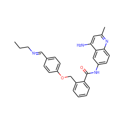 CCC/N=C/c1ccc(OCc2ccccc2C(=O)Nc2ccc3nc(C)cc(N)c3c2)cc1 ZINC000071317761