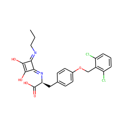 CCC/N=c1\c(O)c(O)\c1=N/[C@@H](Cc1ccc(OCc2c(Cl)cccc2Cl)cc1)C(=O)O ZINC000013440284