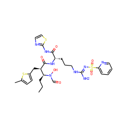 CCC[C@@H]([C@@H](Cc1ccc(C)s1)C(=O)N[C@@H](CCCN/C(N)=N/S(=O)(=O)c1ccccn1)C(=O)Nc1nccs1)N(O)C=O ZINC000027426724