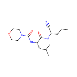CCC[C@@H](C#N)NC(=O)[C@H](CC(C)C)NC(=O)N1CCOCC1 ZINC000013492514