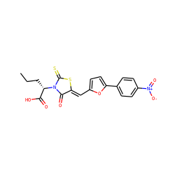 CCC[C@@H](C(=O)O)N1C(=O)/C(=C/c2ccc(-c3ccc([N+](=O)[O-])cc3)o2)SC1=S ZINC000001797772