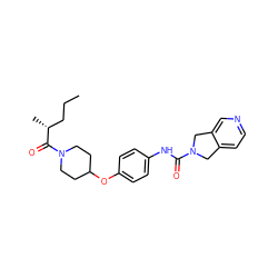 CCC[C@@H](C)C(=O)N1CCC(Oc2ccc(NC(=O)N3Cc4ccncc4C3)cc2)CC1 ZINC000166427167