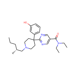 CCC[C@@H](C)CN1CCC(c2cccc(O)c2)(c2ncc(C(=O)N(CC)CC)cn2)CC1 ZINC000169328531