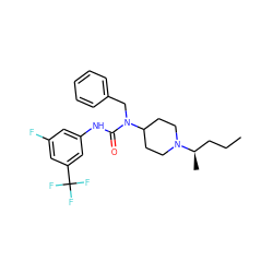 CCC[C@@H](C)N1CCC(N(Cc2ccccc2)C(=O)Nc2cc(F)cc(C(F)(F)F)c2)CC1 ZINC001772577663