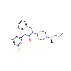 CCC[C@@H](C)N1CCC(N(Cc2ccccc2)C(=O)Nc2cc(F)cc(Cl)c2)CC1 ZINC001772619848