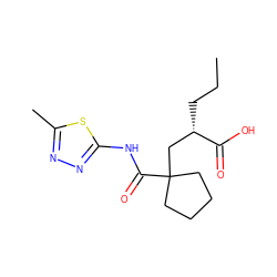 CCC[C@@H](CC1(C(=O)Nc2nnc(C)s2)CCCC1)C(=O)O ZINC000034803243