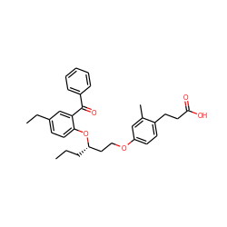 CCC[C@@H](CCOc1ccc(CCC(=O)O)c(C)c1)Oc1ccc(CC)cc1C(=O)c1ccccc1 ZINC000034717707