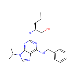 CCC[C@@H](CO)Nc1nc(NCc2ccccc2)c2ncn(C(C)C)c2n1 ZINC000013834584