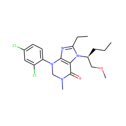 CCC[C@@H](COC)n1c(CC)nc2c1C(=O)N(C)CN2c1ccc(Cl)cc1Cl ZINC000013582793