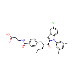 CCC[C@@H](Cc1ccc(C(=O)NCCC(=O)O)cc1)C(=O)c1cc2cc(Cl)ccc2n1-c1cc(C)cc(C)c1 ZINC000060327313