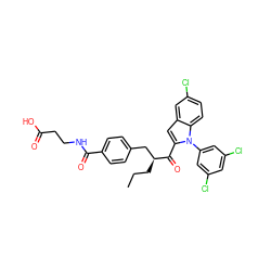 CCC[C@@H](Cc1ccc(C(=O)NCCC(=O)O)cc1)C(=O)c1cc2cc(Cl)ccc2n1-c1cc(Cl)cc(Cl)c1 ZINC000060328556