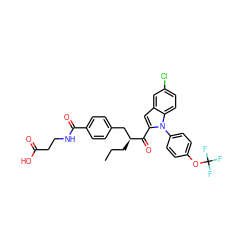 CCC[C@@H](Cc1ccc(C(=O)NCCC(=O)O)cc1)C(=O)c1cc2cc(Cl)ccc2n1-c1ccc(OC(F)(F)F)cc1 ZINC000060327072