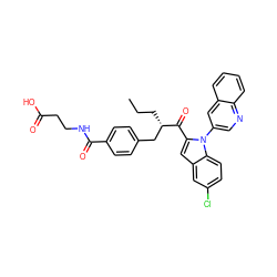 CCC[C@@H](Cc1ccc(C(=O)NCCC(=O)O)cc1)C(=O)c1cc2cc(Cl)ccc2n1-c1cnc2ccccc2c1 ZINC000060327315