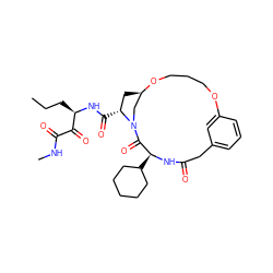 CCC[C@@H](NC(=O)[C@@H]1C[C@@H]2CN1C(=O)[C@H](C1CCCCC1)NC(=O)Cc1cccc(c1)OCCCO2)C(=O)C(=O)NC ZINC000010743348