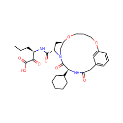 CCC[C@@H](NC(=O)[C@@H]1C[C@@H]2CN1C(=O)[C@H](C1CCCCC1)NC(=O)Cc1cccc(c1)OCCCO2)C(=O)C(=O)O ZINC000010743333