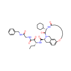 CCC[C@@H](NC(=O)[C@@H]1Cc2ccc3cc2CN1C(=O)[C@H](C1CCCCC1)NC(=O)CCCCCCO3)C(=O)C(=O)NCC(=O)NCc1ccccc1 ZINC000028566818