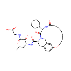 CCC[C@@H](NC(=O)[C@@H]1Cc2ccc3cc2CN1C(=O)[C@H](C1CCCCC1)NC(=O)CCCCCCO3)C(=O)C(=O)NCC(=O)O ZINC000010743313