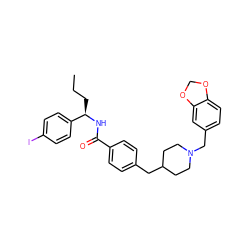 CCC[C@@H](NC(=O)c1ccc(CC2CCN(Cc3ccc4c(c3)OCO4)CC2)cc1)c1ccc(I)cc1 ZINC000043021444