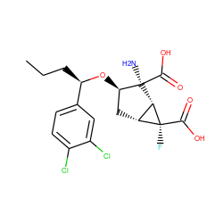 CCC[C@@H](O[C@@H]1C[C@@H]2[C@H]([C@]1(N)C(=O)O)[C@@]2(F)C(=O)O)c1ccc(Cl)c(Cl)c1 ZINC000013582226