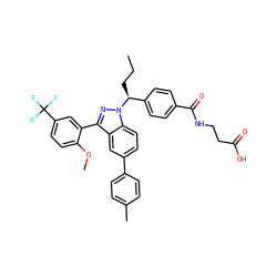 CCC[C@@H](c1ccc(C(=O)NCCC(=O)O)cc1)n1nc(-c2cc(C(F)(F)F)ccc2OC)c2cc(-c3ccc(C)cc3)ccc21 ZINC000473086206