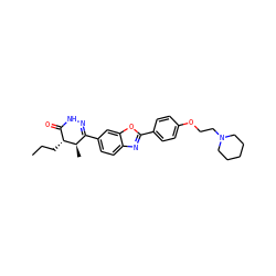 CCC[C@@H]1C(=O)NN=C(c2ccc3nc(-c4ccc(OCCN5CCCCC5)cc4)oc3c2)[C@H]1C ZINC000145838966